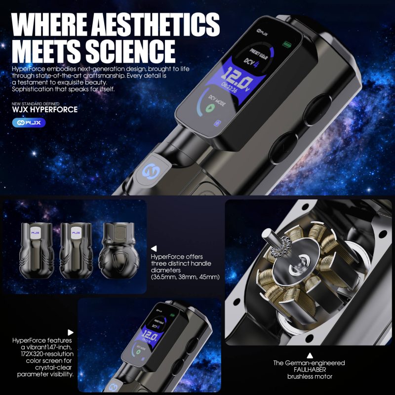 Tattoo Kit | WJX Hyper Force Tattoo Machine Pen Wireless Professional Bundle with FAULHABER Brushless Motor 4.5mm Stroke