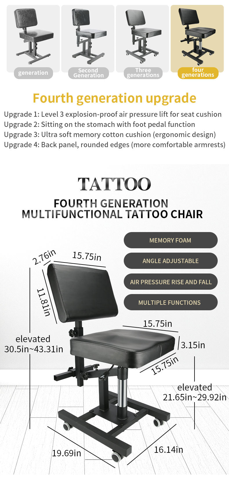 Taidu Flash Sale Neue verbesserte pneumatische Tattoo -Vorsitz