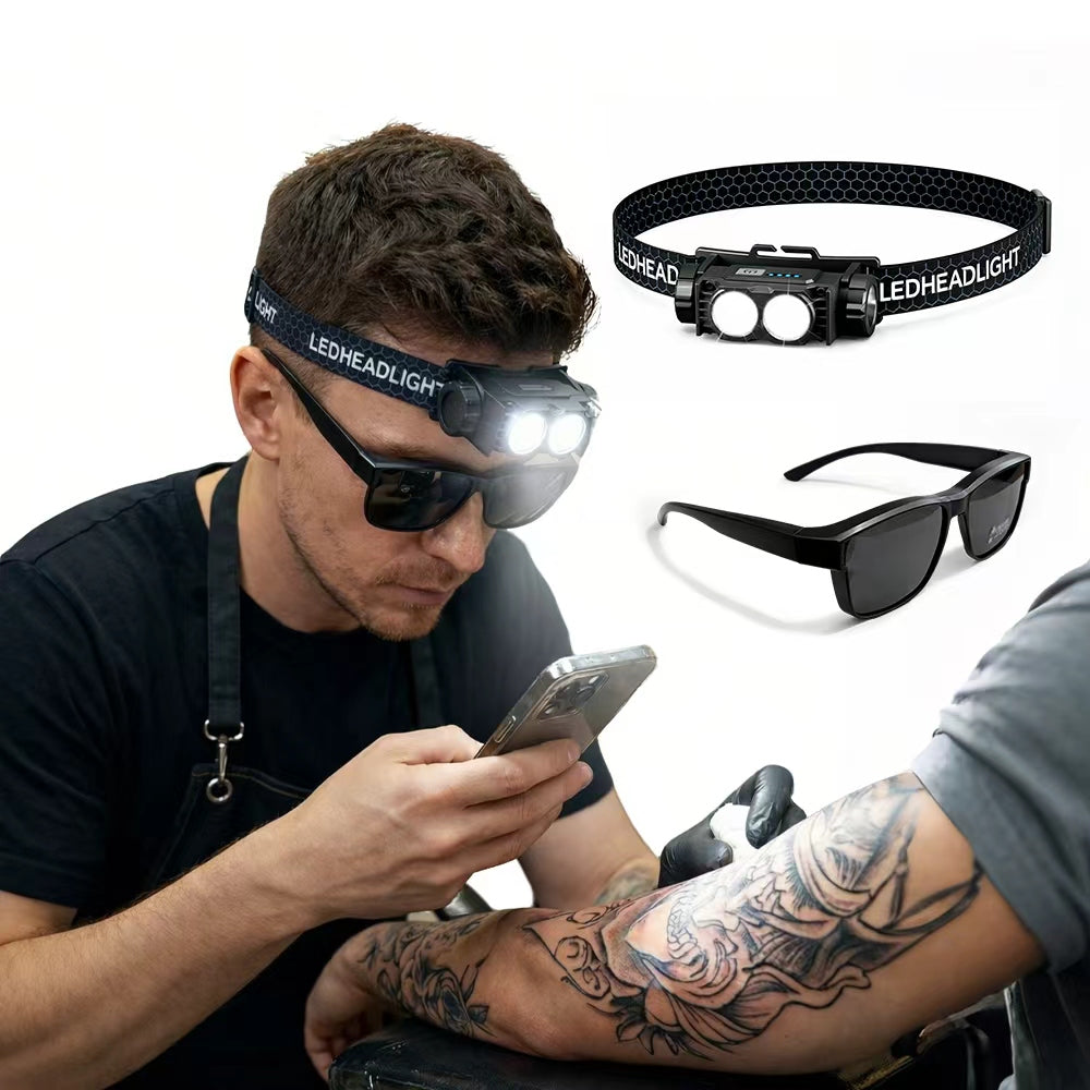 INKSOUL® Tattoo Headlamp with Polarized Glasses Anti-Reflective LED Light for Tattoo, Embroidery & Cosmetic Work